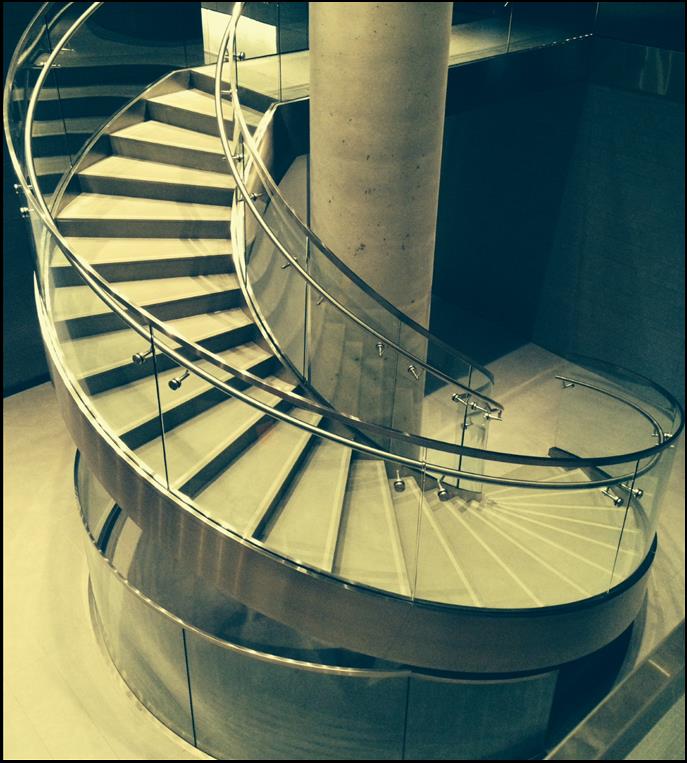 43-08 Crescent St - Custom Circular Steel Stair w/ Glass & St/St Railings